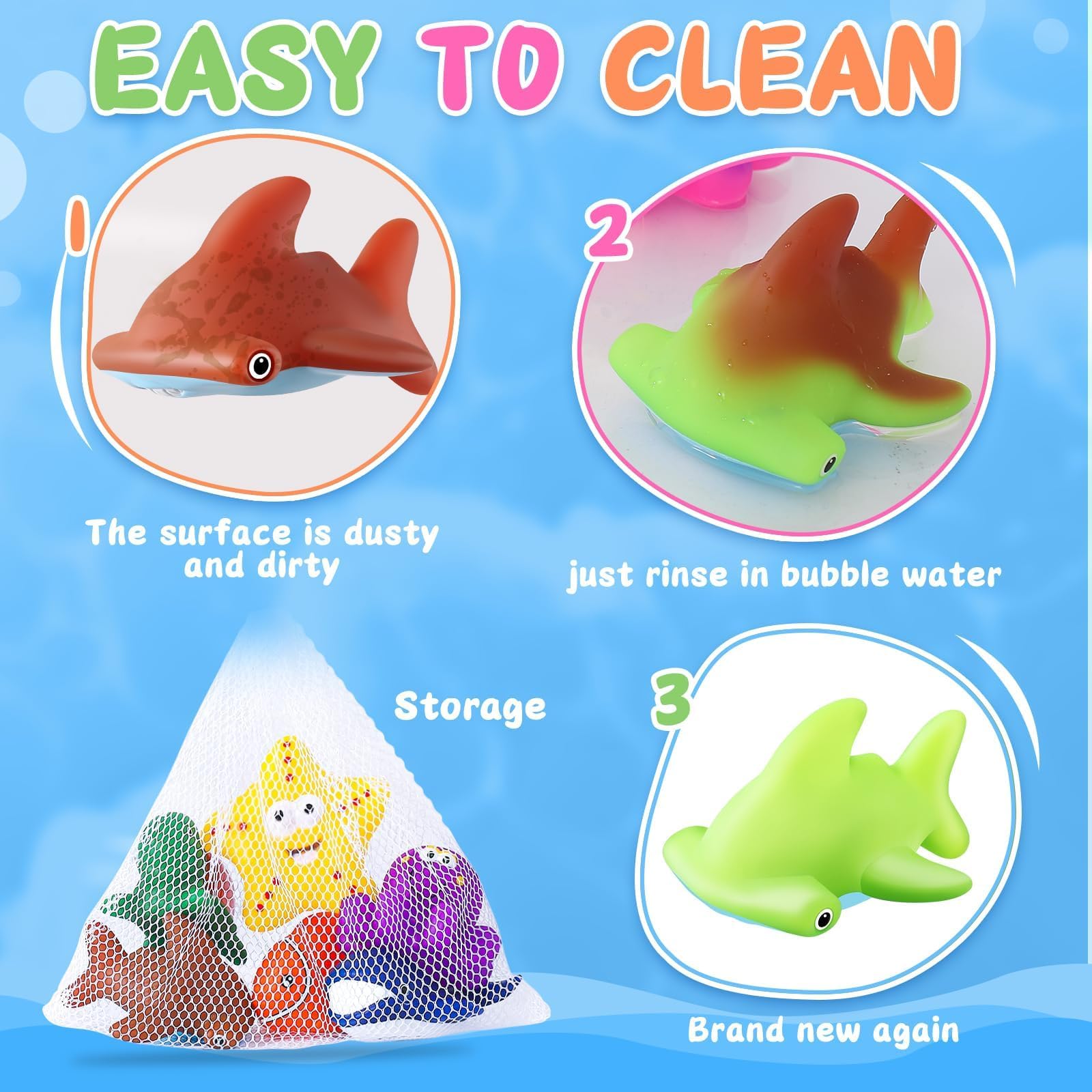 MACALOCA Color Changing No Hole Bath Toys - 6 Sea Animals with Drying Bag