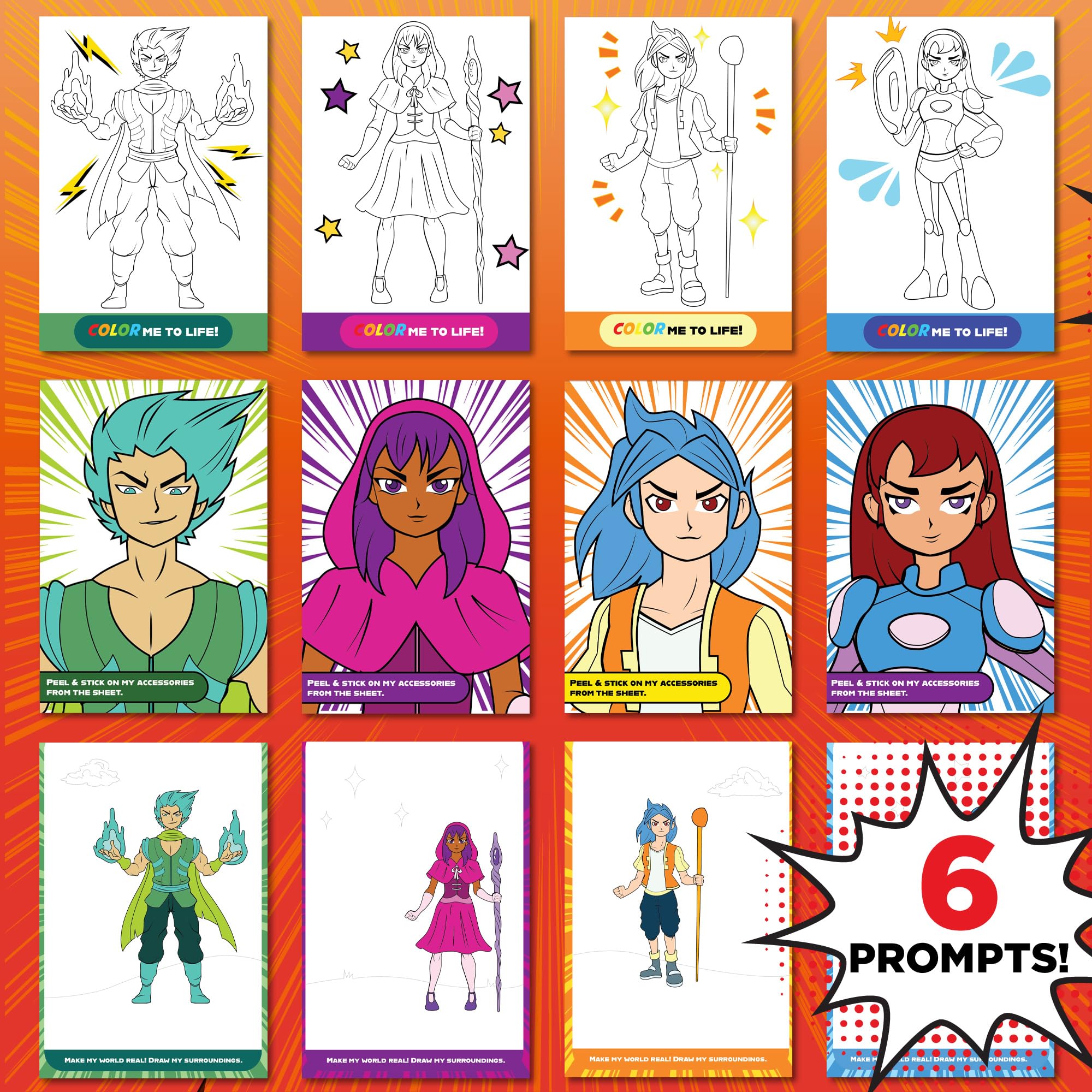 Made By Me Anime Artist Pad – 28-Page Manga Coloring Book with Colored Pencils, Stickers & Stencils