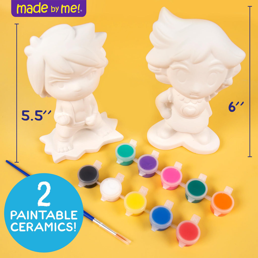 Made By Me Paint Your Own Anime Figurines Kit – 2 Ceramic Characters & 10 Acrylic Paints