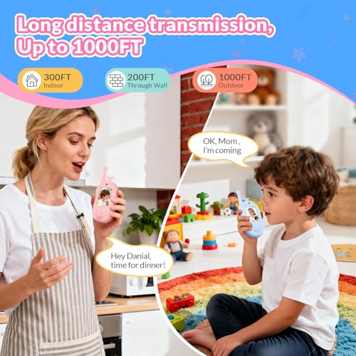 mafiti Kids Video Walkie Talkies 2 Pack - Rechargeable with Voice Changer & Sticker Effects, 1000ft Range, Blue+Pink, Gifts for Boys Girls Ages 3-12