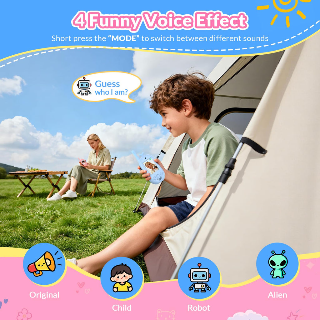 mafiti Kids Video Walkie Talkies 2 Pack - Rechargeable with Voice Changer & Sticker Effects, 1000ft Range, Blue+Pink, Gifts for Boys Girls Ages 3-12