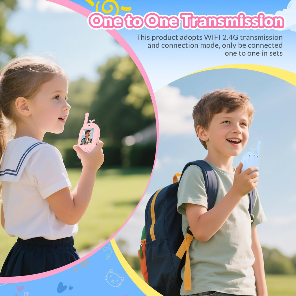 mafiti Kids Video Walkie Talkies 2 Pack - Rechargeable with Voice Changer & Sticker Effects, 1000ft Range, Blue+Pink, Gifts for Boys Girls Ages 3-12