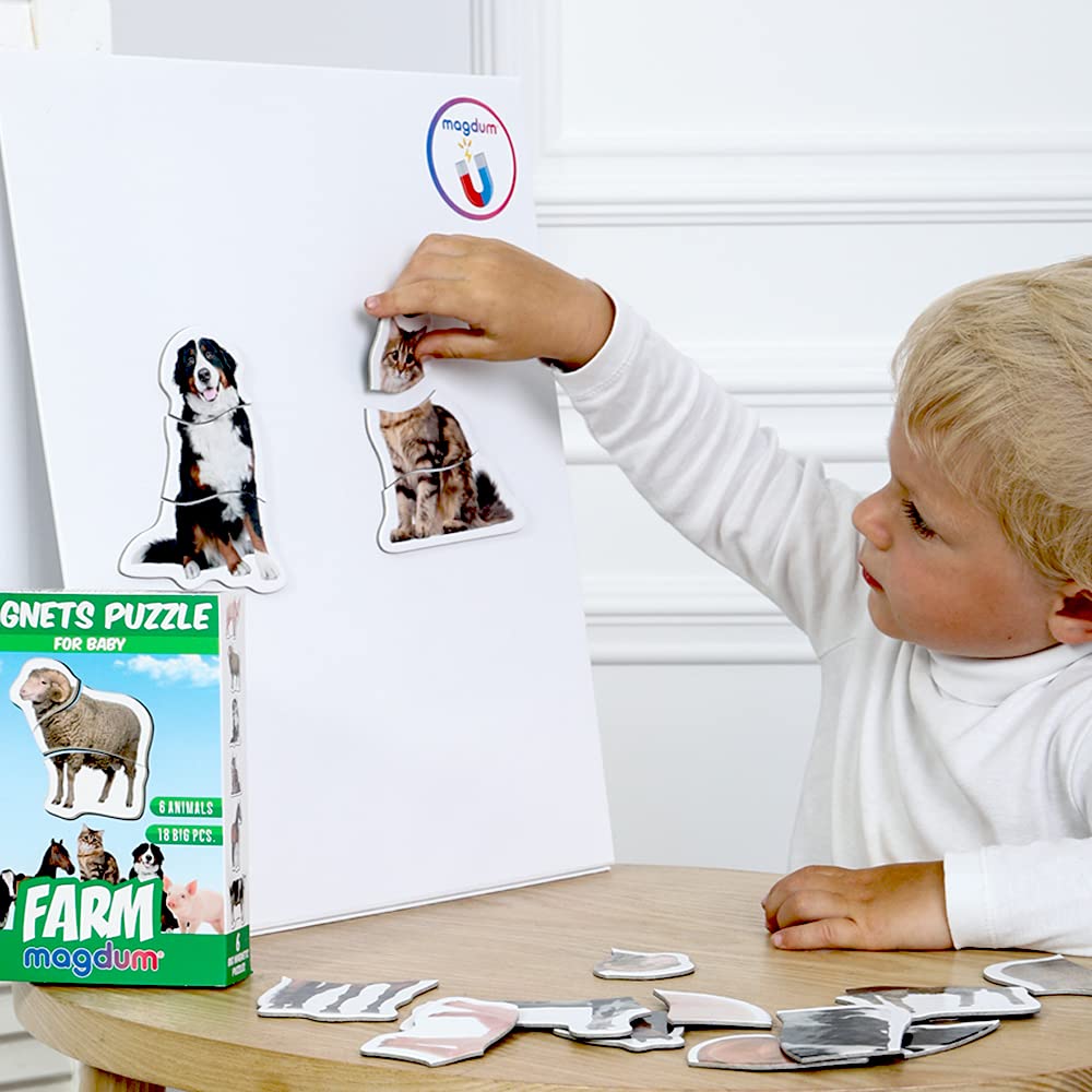 magdum Magnetic Farm Puzzle for Toddlers – 6 Large Animal Puzzles (18 Pieces) for Fridge or Travel