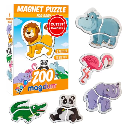 Magdum Magnetic Puzzles for Toddlers – 18 Large Fridge Magnet Pieces in 6 Animal Designs, Travel-Friendly Educational Toy for Kids Ages 3+