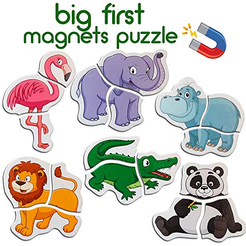 Magdum Magnetic Puzzles for Toddlers – 18 Large Fridge Magnet Pieces in 6 Animal Designs, Travel-Friendly Educational Toy for Kids Ages 3+