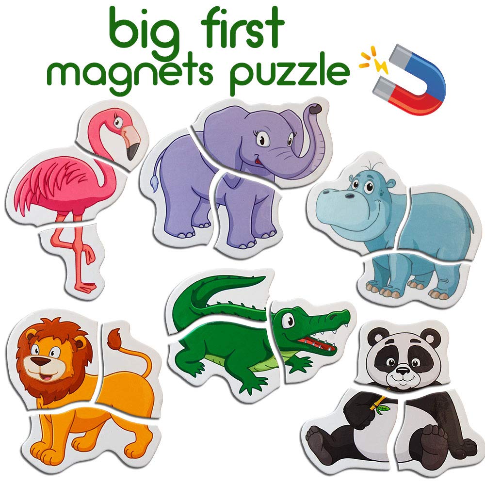 Magdum Magnetic Puzzles for Toddlers – 18 Large Fridge Magnet Pieces in 6 Animal Designs, Travel-Friendly Educational Toy for Kids Ages 3+
