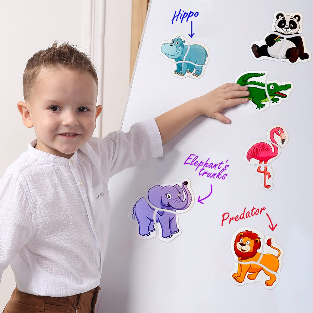 Magdum Magnetic Puzzles for Toddlers – 18 Large Fridge Magnet Pieces in 6 Animal Designs, Travel-Friendly Educational Toy for Kids Ages 3+