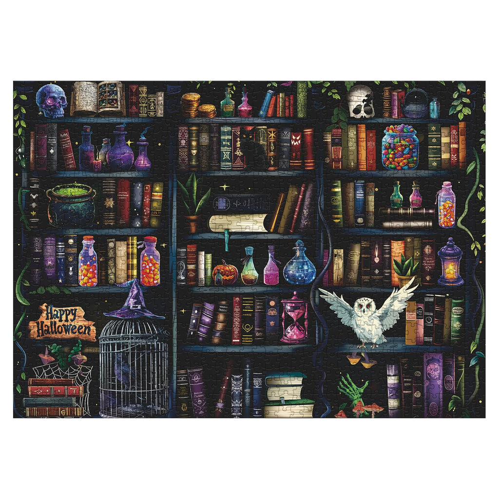 Magic Book Library 1000-Piece Halloween Puzzle – Spooky Bookshelf Jigsaw for Adults
