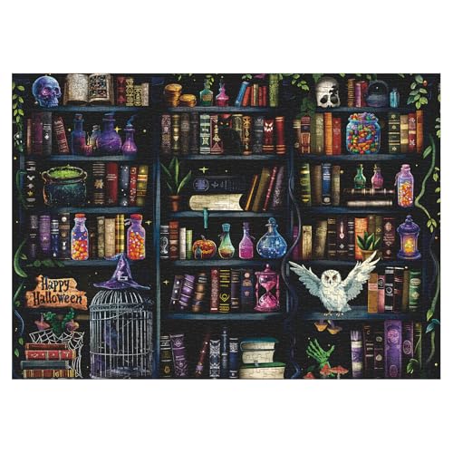 Magic Book Library 1000-Piece Halloween Puzzle – Spooky Bookshelf Jigsaw for Adults