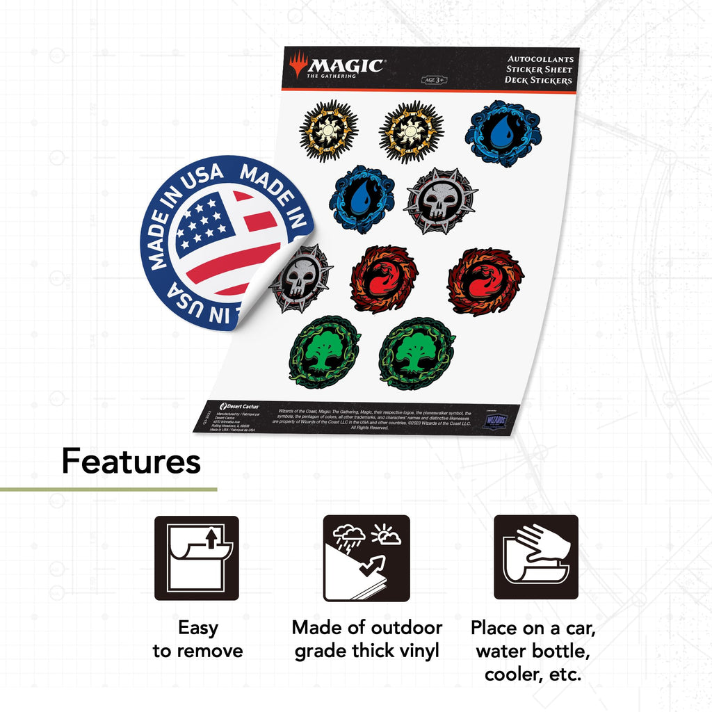 Magic: The Gathering Deck Classic Mana Combo Pack Stickers - 2 Waterproof Vinyl Decals for Laptop, Water Bottle, Car - Officially Licensed