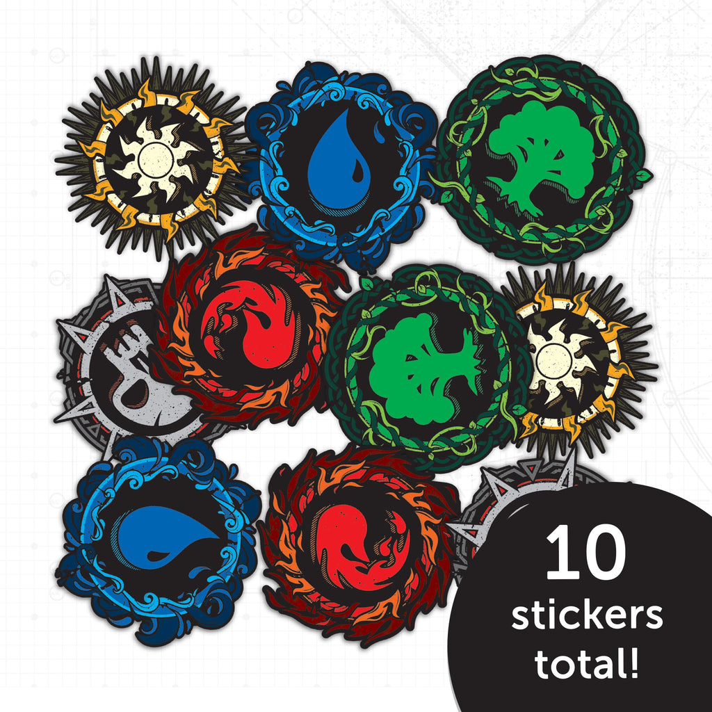 Magic: The Gathering Deck Classic Mana Combo Pack Stickers - 2 Waterproof Vinyl Decals for Laptop, Water Bottle, Car - Officially Licensed