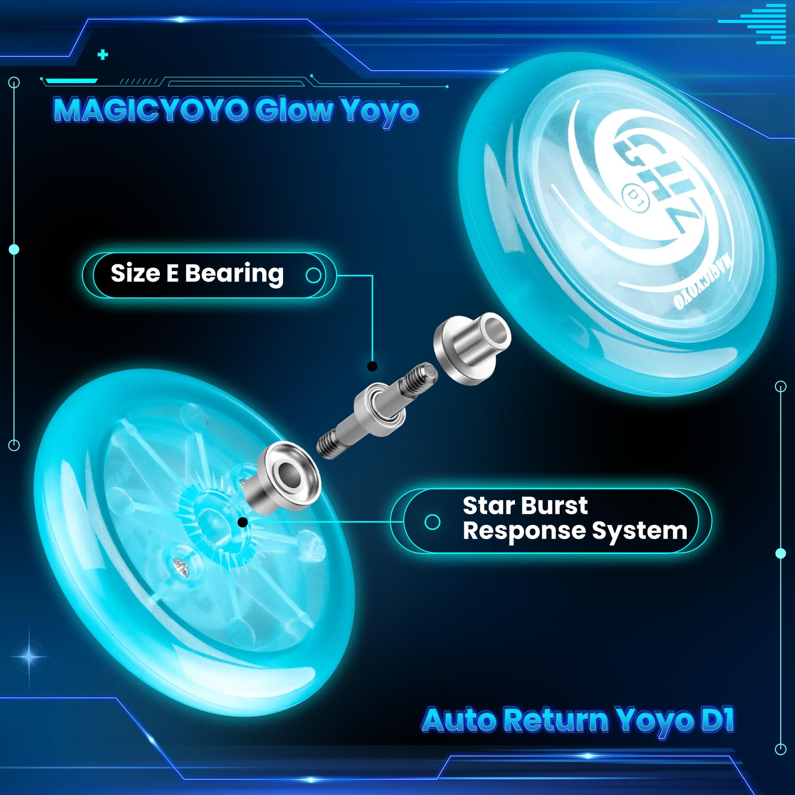 MAGICYOYO D1 GHZ Glow-in-the-Dark Looping Yoyo - Responsive Auto-Return for Beginners – Includes 6 Strings