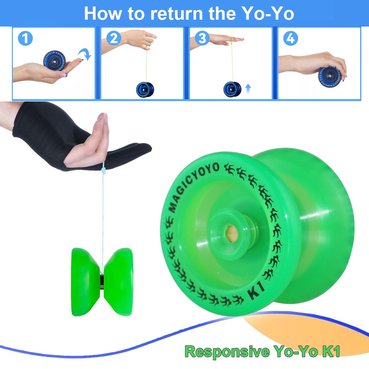 MAGICYOYO K1 Glow-in-the-Dark Responsive Yoyo for Beginners – Green with Accessories Kit