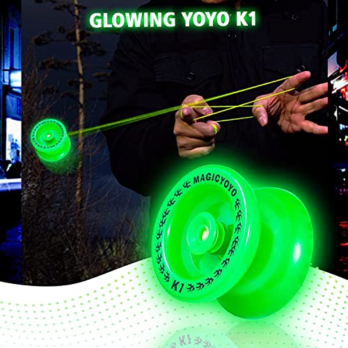 MAGICYOYO K1 Glow-in-the-Dark Responsive Yoyo for Beginners – Green with Accessories Kit