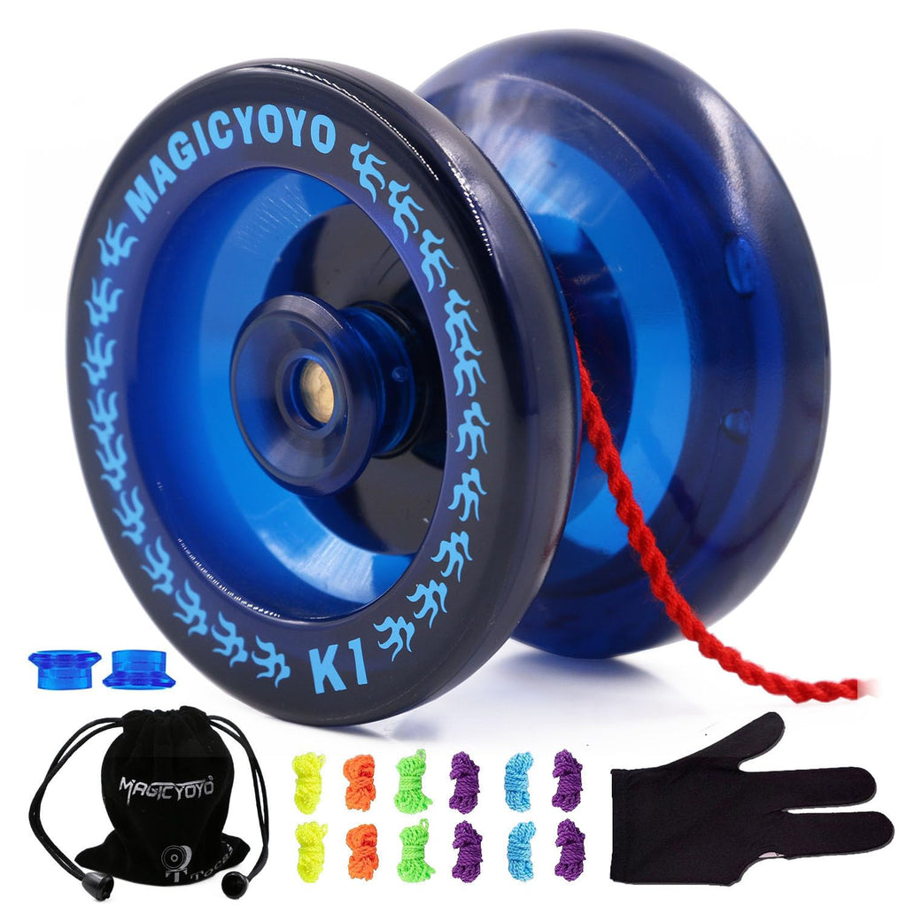 MAGICYOYO K1 Responsive Yoyo – Navy Blue, ABS Plastic, with 5 Strings, Bag, Glove, Hubstacks for Beginners & Intermediate