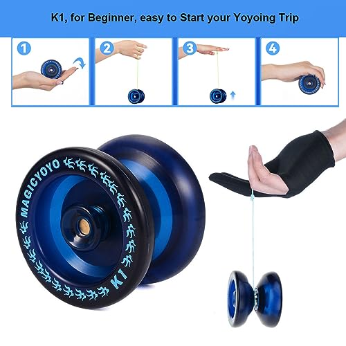 MAGICYOYO K1 Responsive Yoyo – Navy Blue, ABS Plastic, with 5 Strings, Bag, Glove, Hubstacks for Beginners & Intermediate