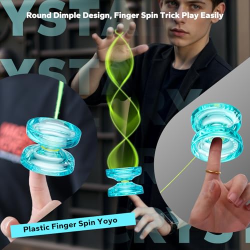 MAGICYOYO K2 Crystal Finger Spin Yoyo - Responsive Beginner Yo-yo for Kids 8-12, Durable PC Plastic with 12 Strings, Glove & Bag (Crystal Green)