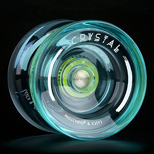 MAGICYOYO K2 Crystal Finger Spin Yoyo - Responsive Beginner Yo-yo for Kids 8-12, Durable PC Plastic with 12 Strings, Glove & Bag (Crystal Green)