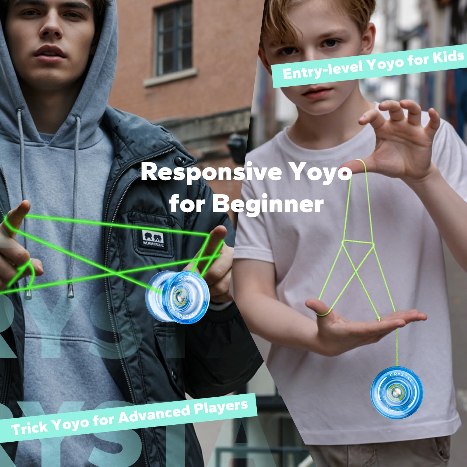 MAGICYOYO K2 Crystal Yoyo for Kids & Beginners – Durable PC Plastic, Finger Spin Hub, Responsive, 12 Strings, Glove & Bag (Crystal Blue)