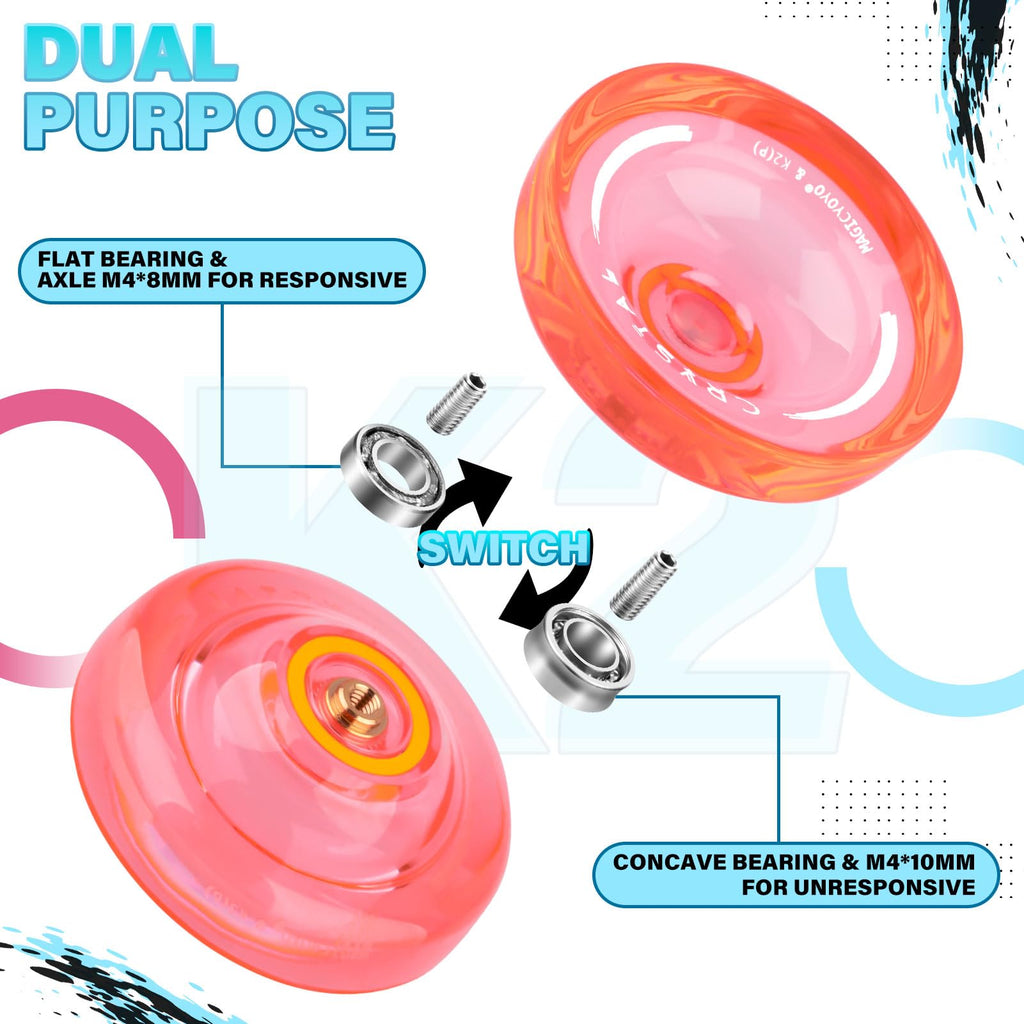 MAGICYOYO K2 Plus Crystal Orange Yoyo – Responsive & Unresponsive for Beginners and Pros