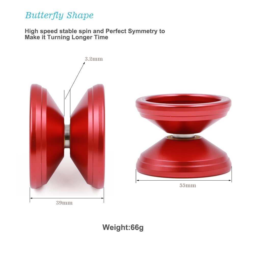 MAGICYOYO V6 Locus Responsive Yo-Yo – Red, Aluminum Alloy, Beginner Kit with Glove and Strings
