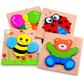MAGIFIRE Wooden Puzzles Set of 4 – Animal Toddler Puzzles with Chunky Pieces and Storage Bag for Ages 1-3