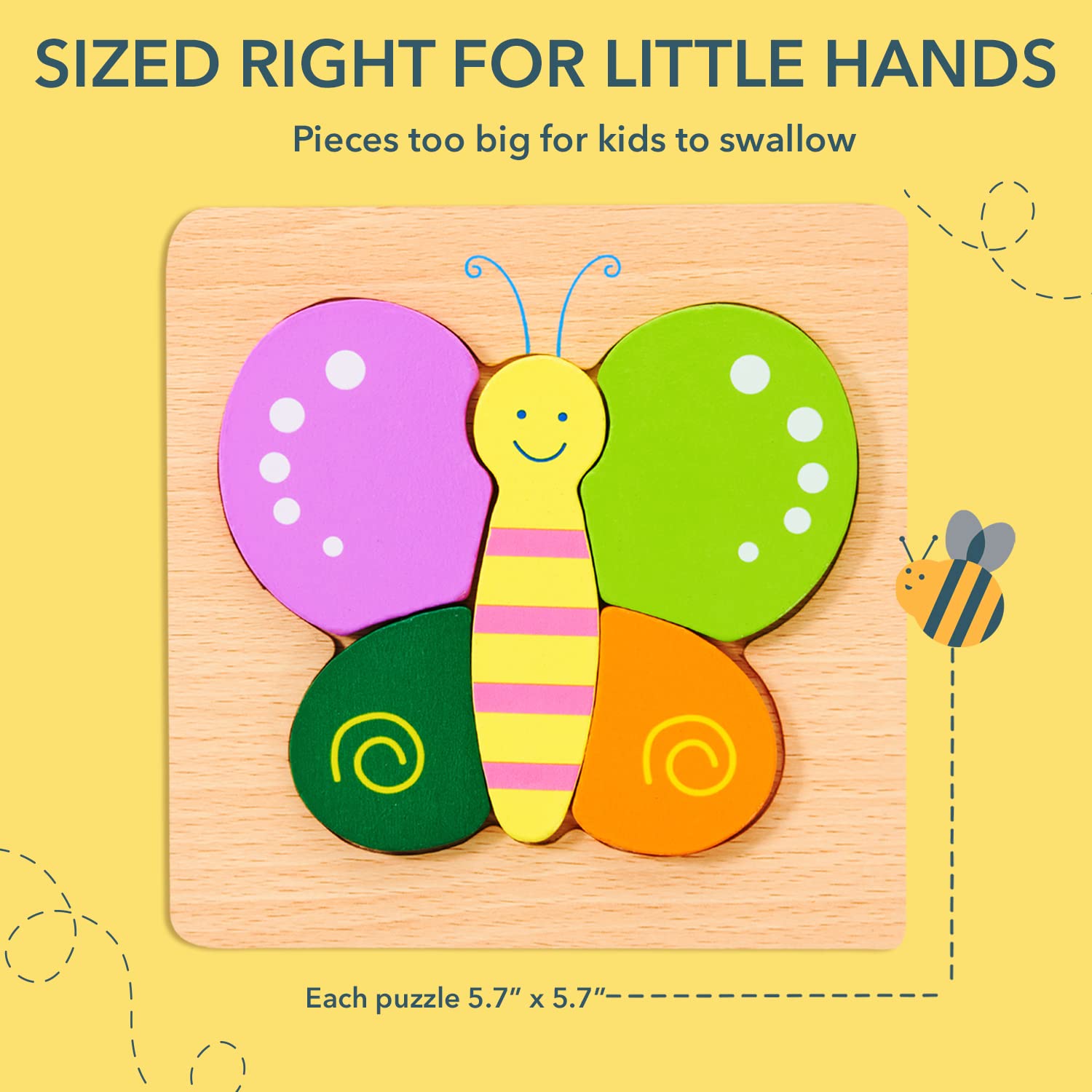 MAGIFIRE Wooden Puzzles Set of 4 – Animal Toddler Puzzles with Chunky Pieces and Storage Bag for Ages 1-3