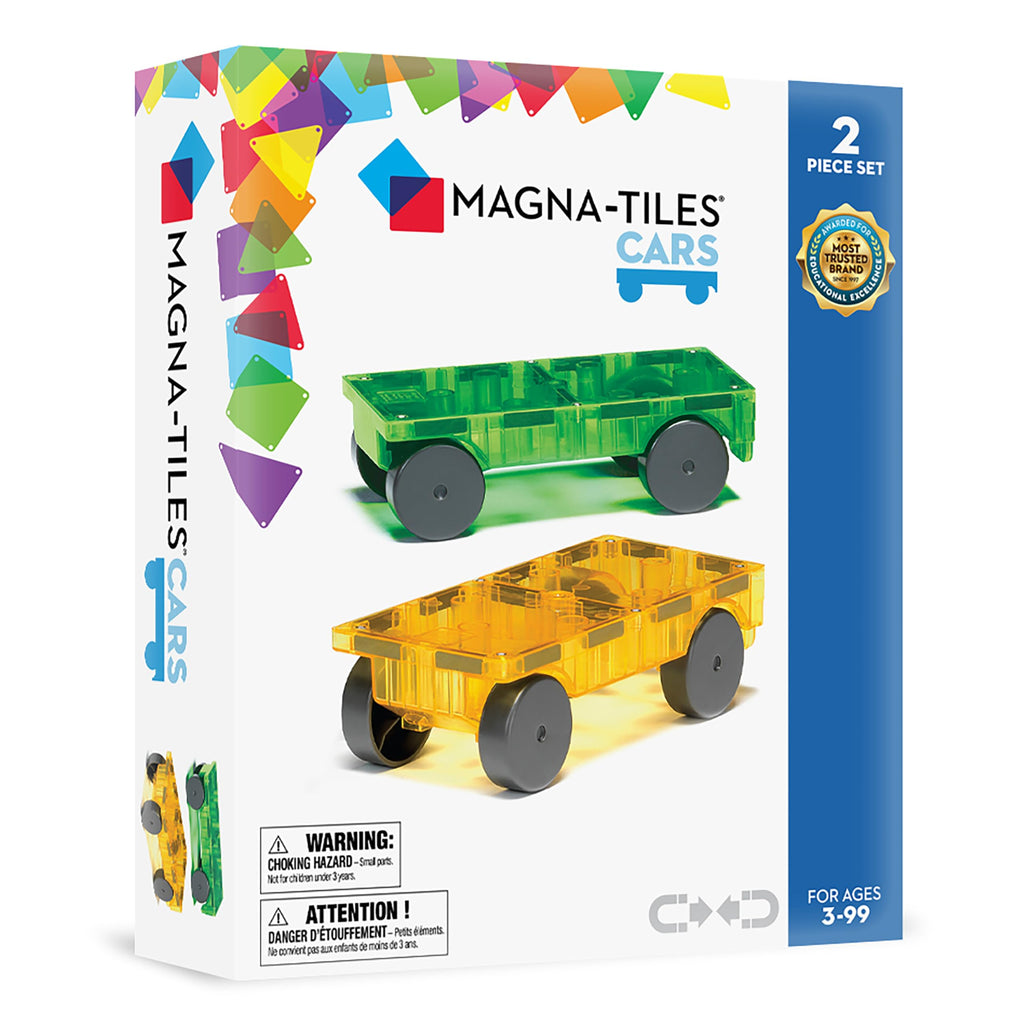 MAGNA-TILES Cars – Green & Yellow 2-Piece Magnetic Building Set – Build Cars, Trucks, Trains