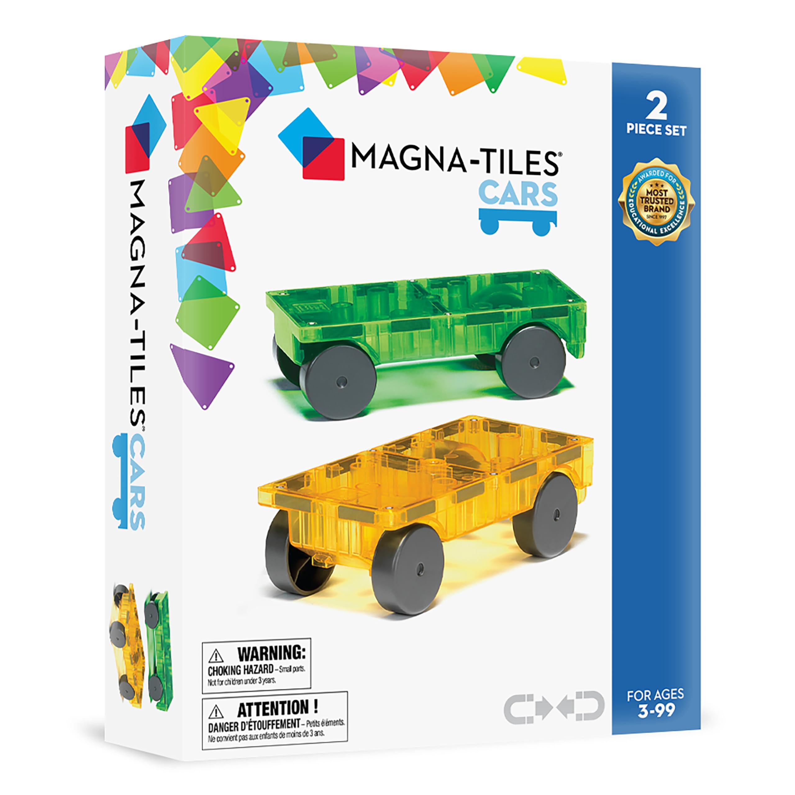 MAGNA-TILES Cars – Green & Yellow 2-Piece Magnetic Building Set – Build Cars, Trucks, Trains
