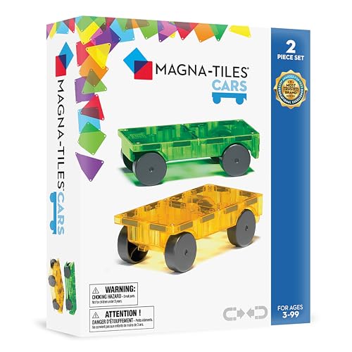 MAGNA-TILES Cars – Green & Yellow 2-Piece Magnetic Building Set – Build Cars, Trucks, Trains