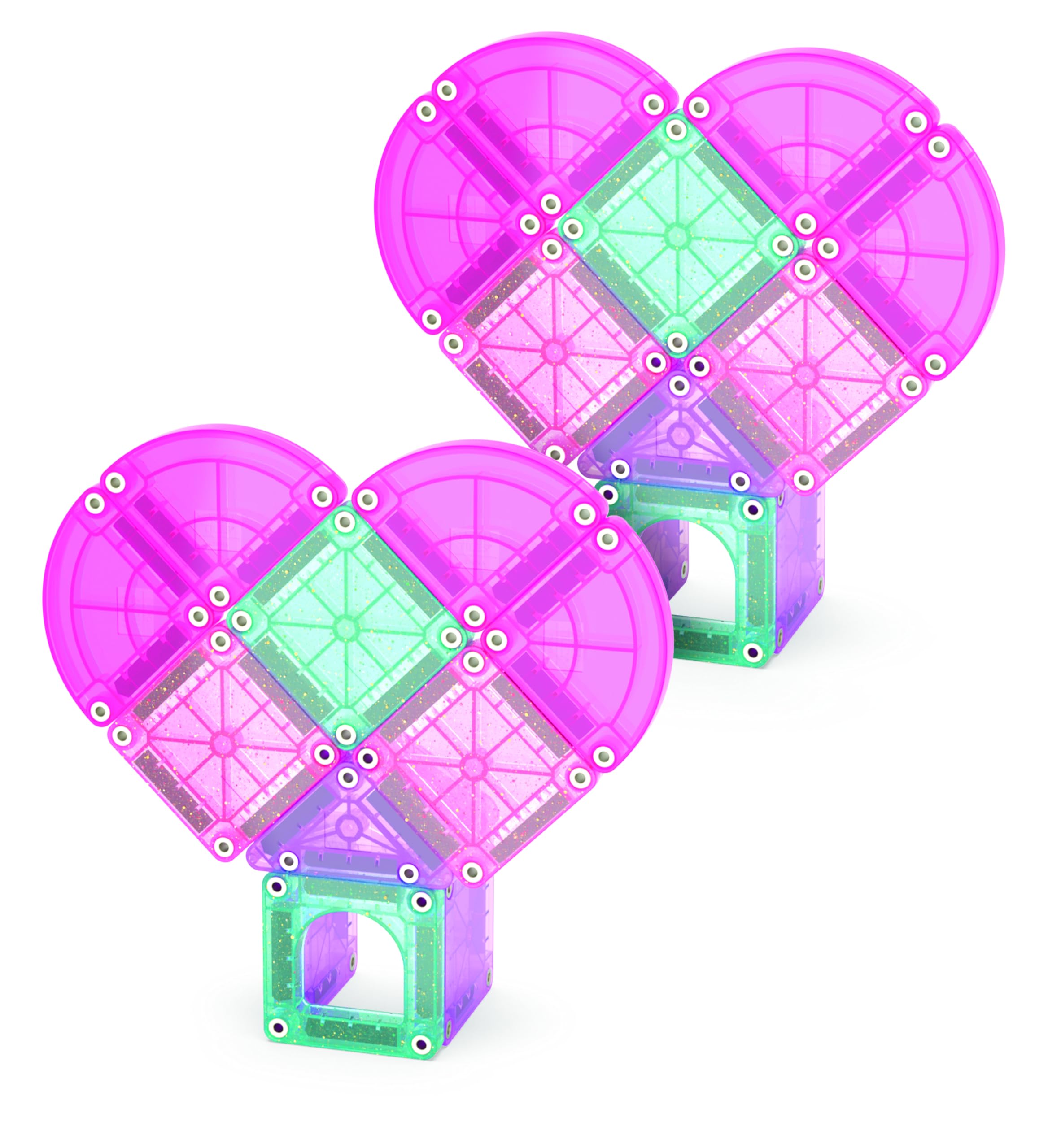 MAGNA-TILES microMAGS Heart to Heart 26-Piece Travel Set – Pink & Teal Magnetic Building Tiles with Glitter