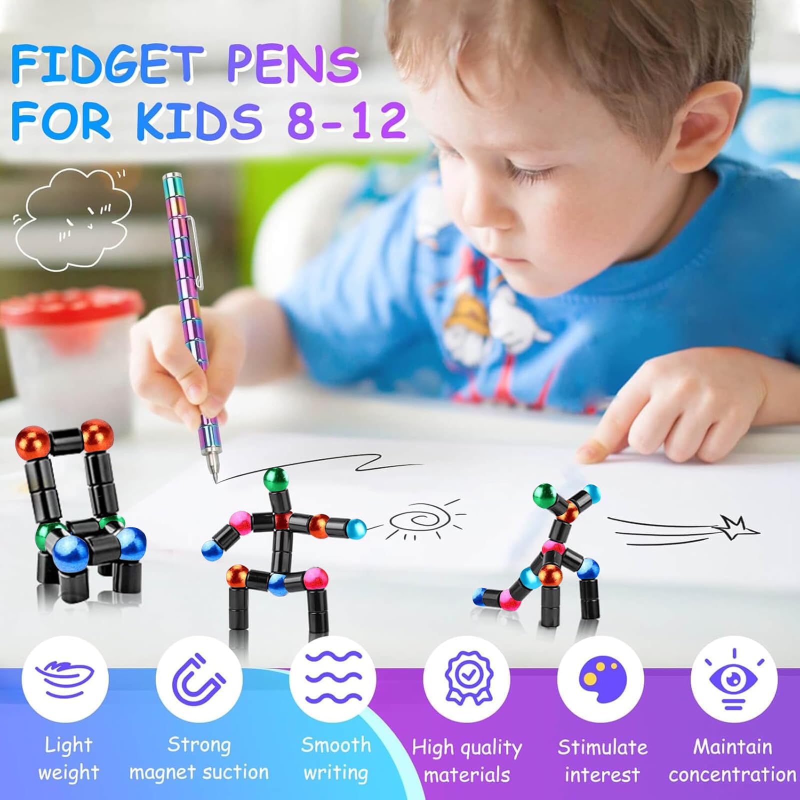 Magnetic Fidget Pen Big Blue - Stress Relief Toy with Magnetic Rings, Gel Ink Pens, Easter Basket Stuffers for Teens