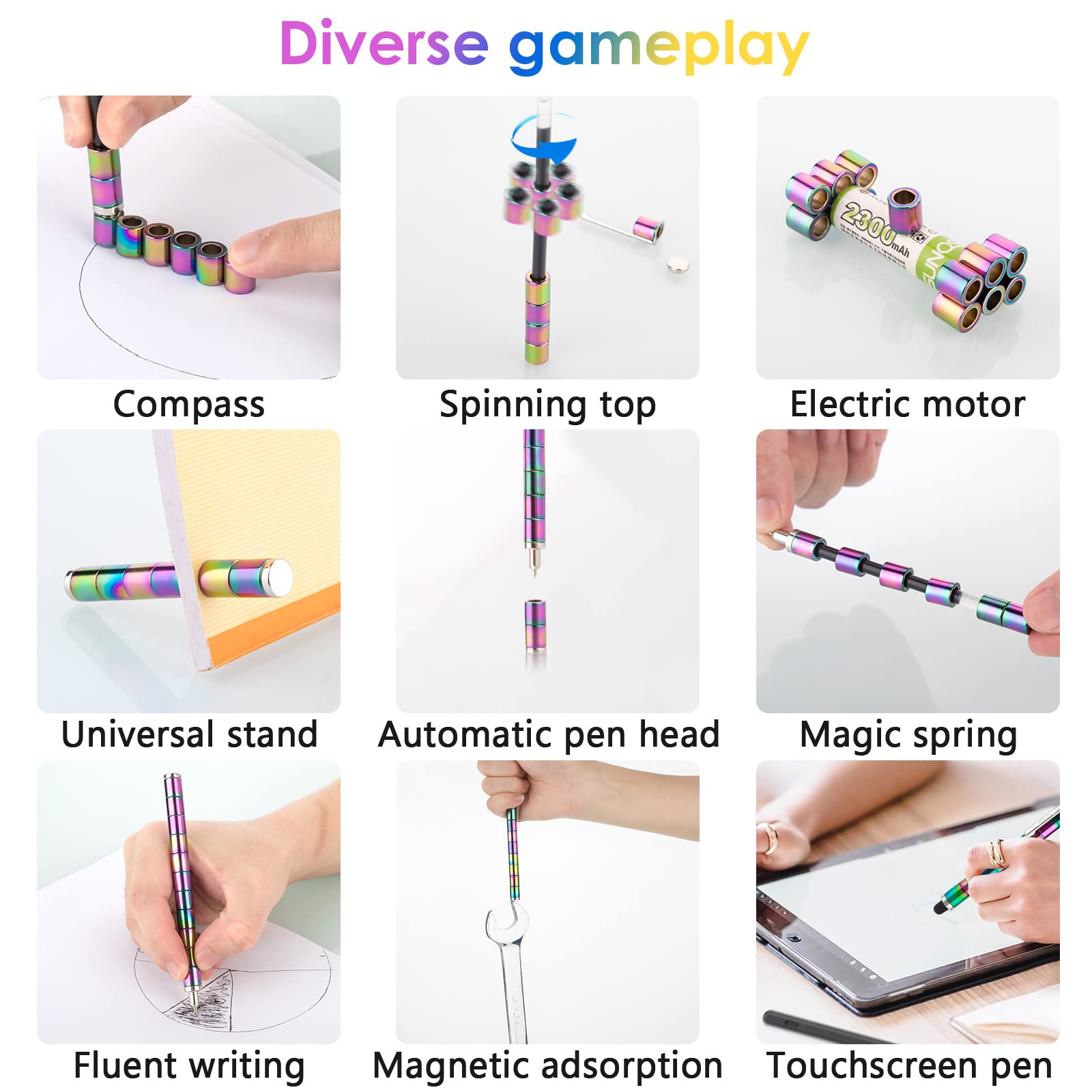 Magnetic Fidget Pen for Teens & Adults - Desk Sensory Toy with Gel Ink, Gift Box Included