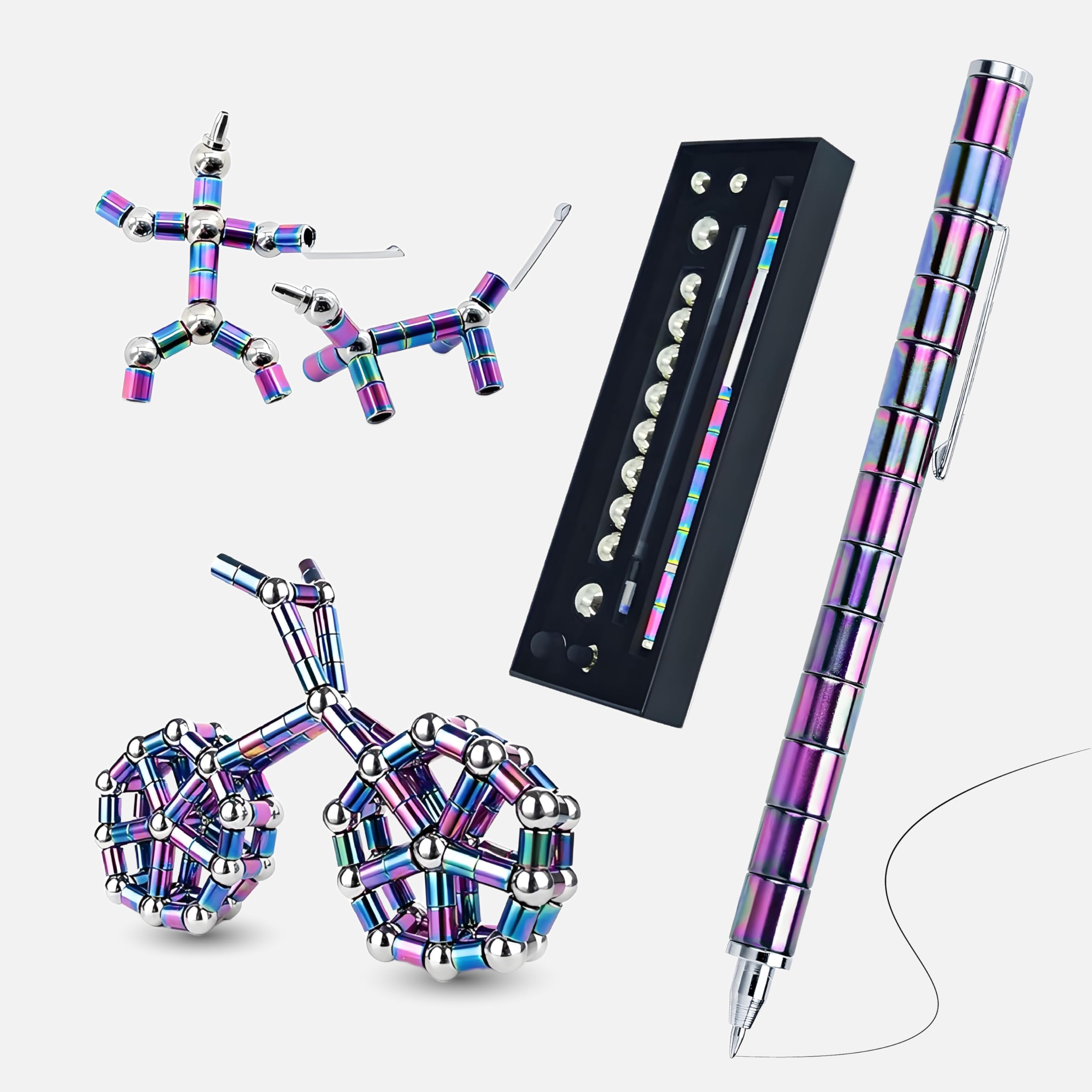 Magnetic Fidget Pen Toy – Colorful Modular Deformation Pen for Stress Relief & Creative Play (Black)