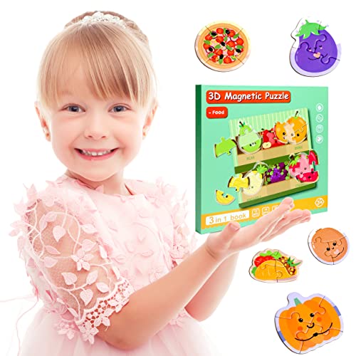 Magnetic Food Puzzles for Toddlers – 41-Piece Travel Toy for Kids 3-5, Restaurant & Road Trip Activity