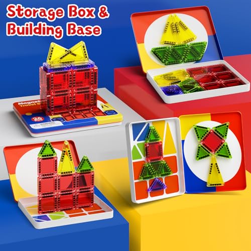 Magnetic Tiles Travel Toys with Storage Case – Portable STEM Building Blocks for Kids 3-8, Airplane Activities & On-The-Go Gift for Boys & Girls