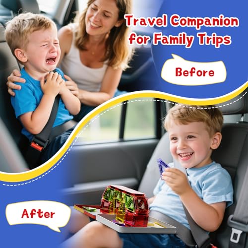 Magnetic Tiles Travel Toys with Storage Case – Portable STEM Building Blocks for Kids 3-8, Airplane Activities & On-The-Go Gift for Boys & Girls
