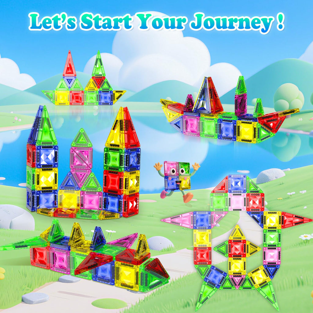 Magnetopia 40-Piece Diamond Texture Magnetic Tiles with Iron Box – STEM Building Set for Ages 3-8
