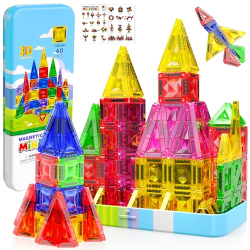 Magnetopia 40-Piece Diamond Texture Magnetic Tiles with Iron Box – STEM Building Set for Ages 3-8