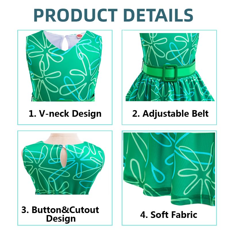 Magwei Girls Disgust Costume Set with Wig - Green Cosplay Dress for Halloween, Birthday, and Christmas (Ages 4-12)