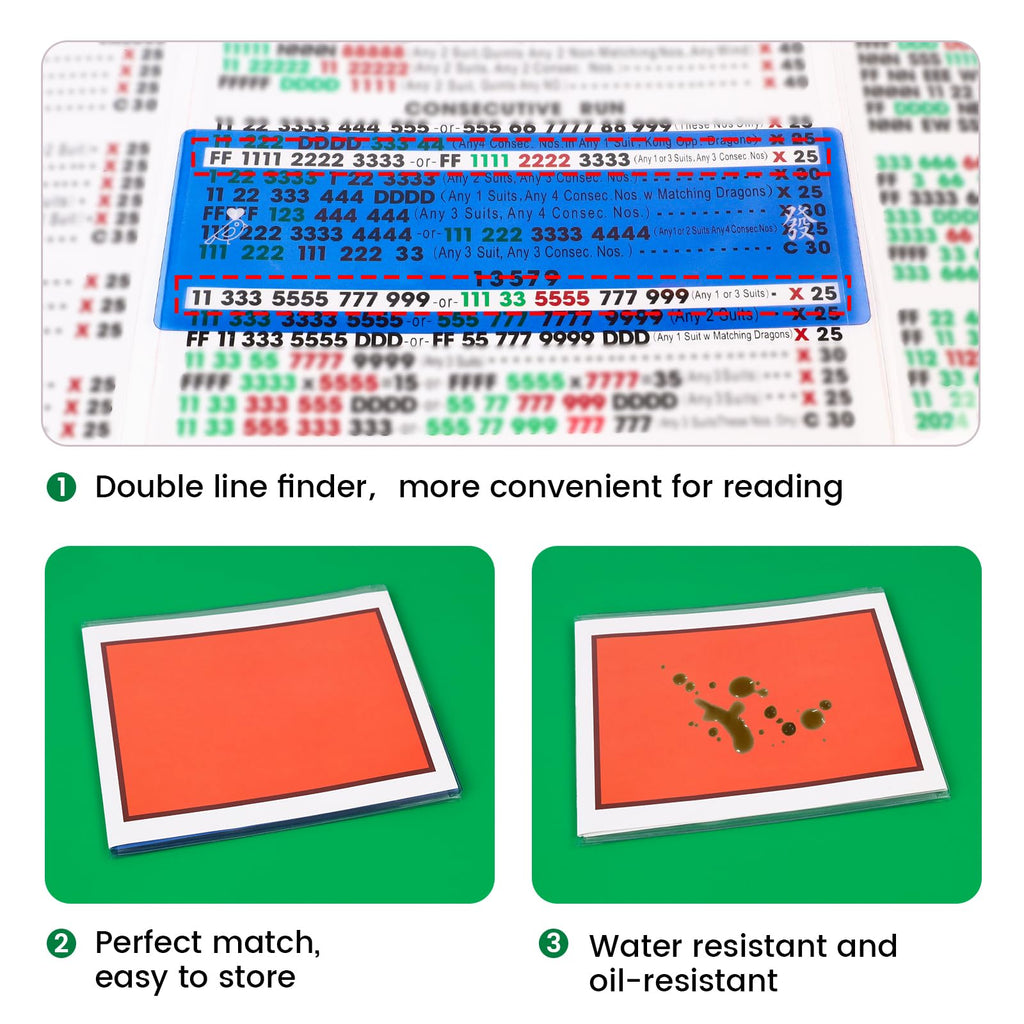 Mahjong Card Line Positioning Set – 4 Line Finders + 4 Card Sleeves, Blue, for 2026 Large Cards