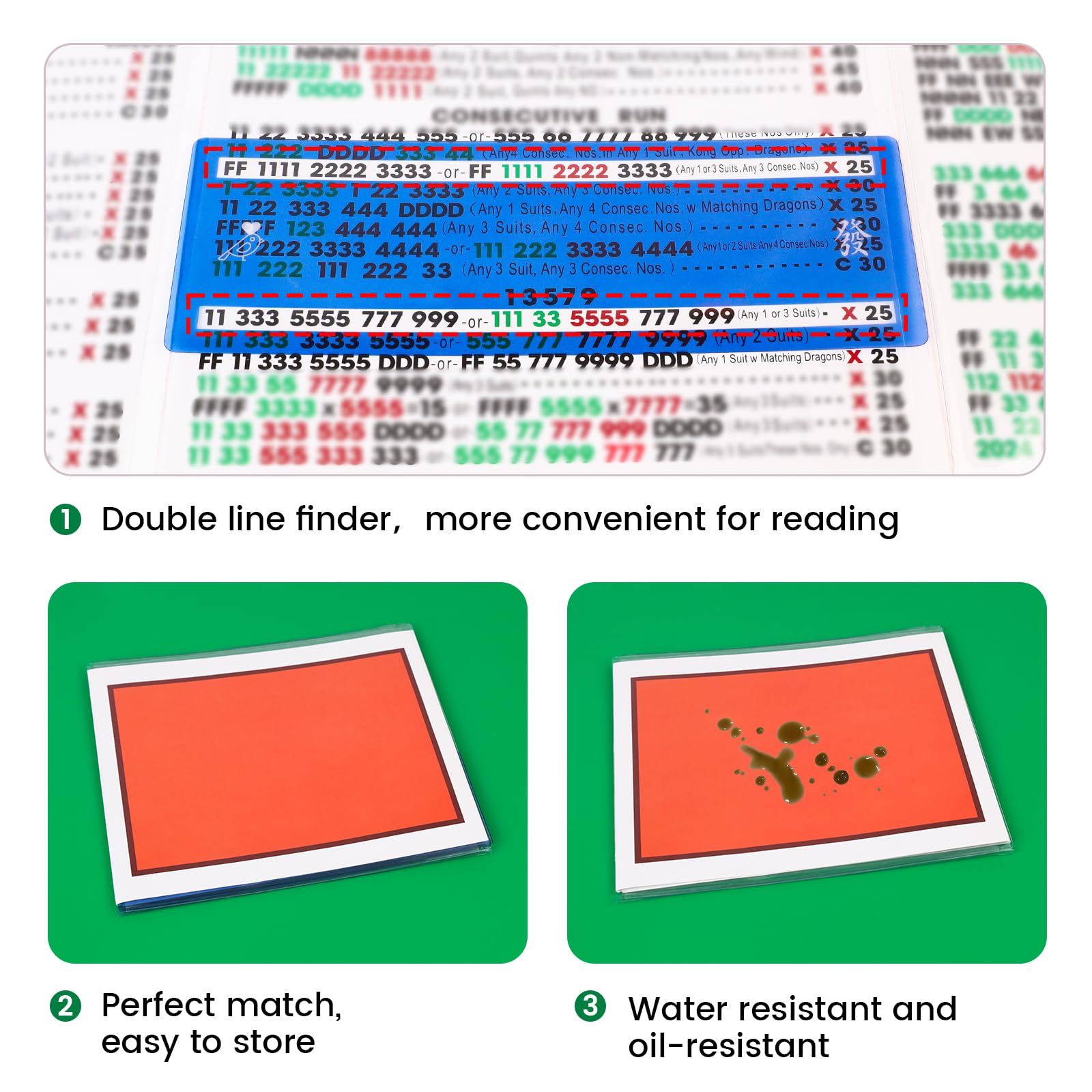 Mahjong Card Line Positioning Set – 4 Line Finders + 4 Card Sleeves, Blue, for 2026 Large Cards