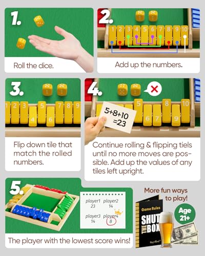 Maiji Planet Classic Original Shut the Box – Wooden Dice Game for 2–4 Players, Family Night & Classroom Fun