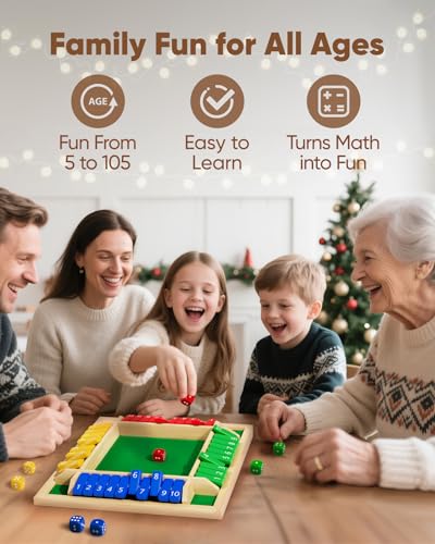 Maiji Planet Classic Original Shut the Box – Wooden Dice Game for 2–4 Players, Family Night & Classroom Fun