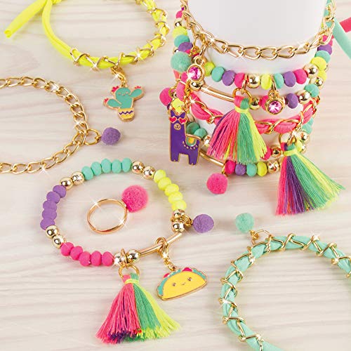 Make It Real Neo-Brite Chains & Charms Kit – 195 Pieces for 10 DIY Cord & Tassel Bracelets, Ages 8+