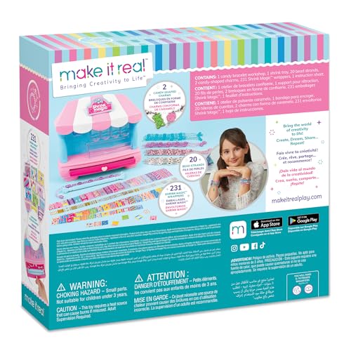 Make It Real Shrink Magic Candy Shop Bracelet Kit – 20 Bracelets, DIY Jewelry for Ages 8+