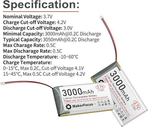 MakerFocus 3.7V 3000mAh LiPo Battery with Protection Board and JST 1.25 Plug for ESP32 LoRa Mesh Node T114
