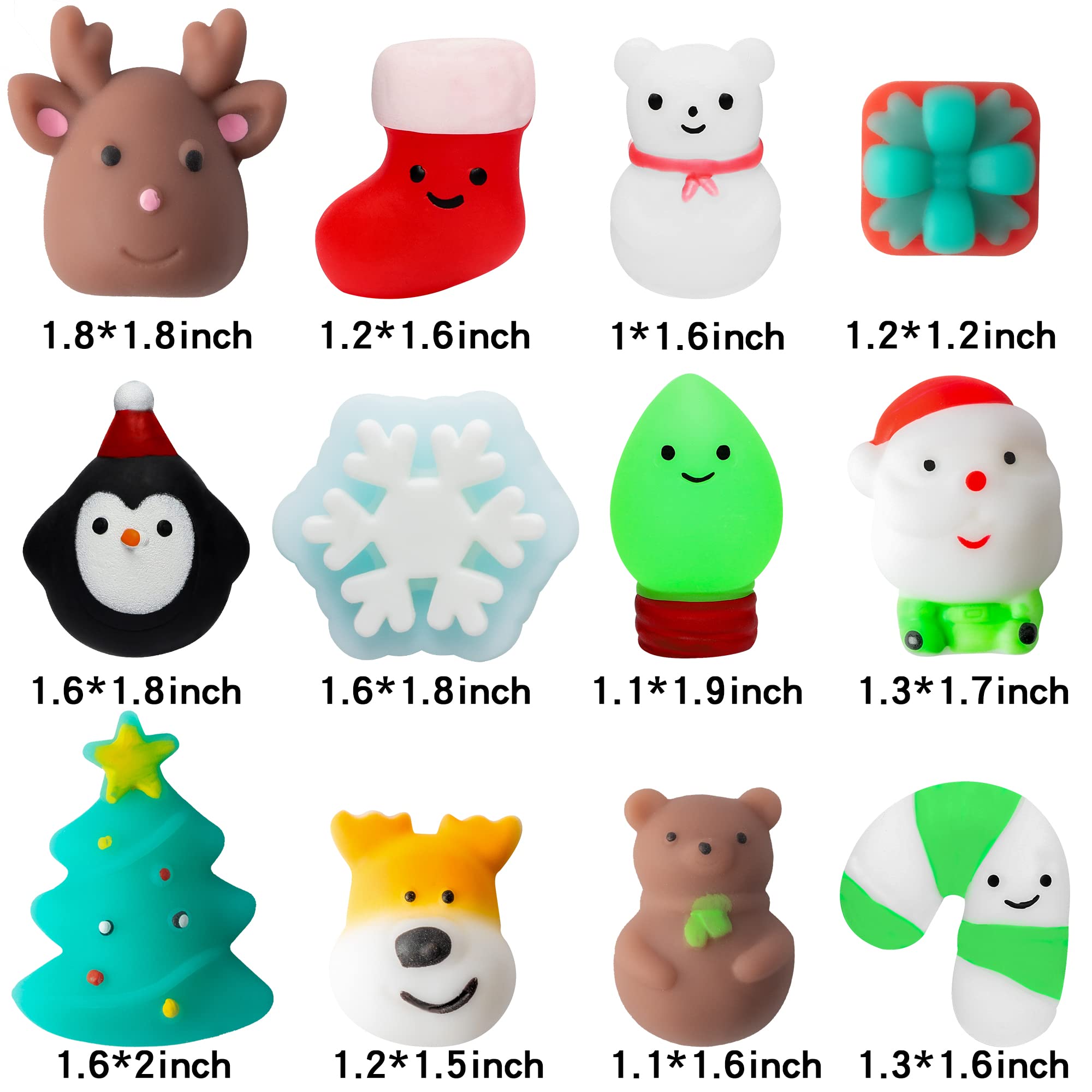 MALLMALL6 20-Pack Christmas Mochi Squeeze Toys – Kawaii Animal Stress Relief Favors for Party Bags, Classroom Prizes, and Holiday Decor