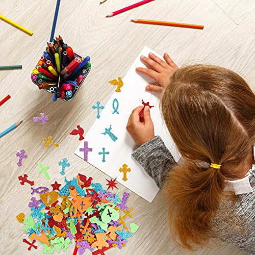 MALLMALL6 500-Piece Christian Glitter Foam Stickers – Self-Adhesive Bible Craft Embellishments for Kids