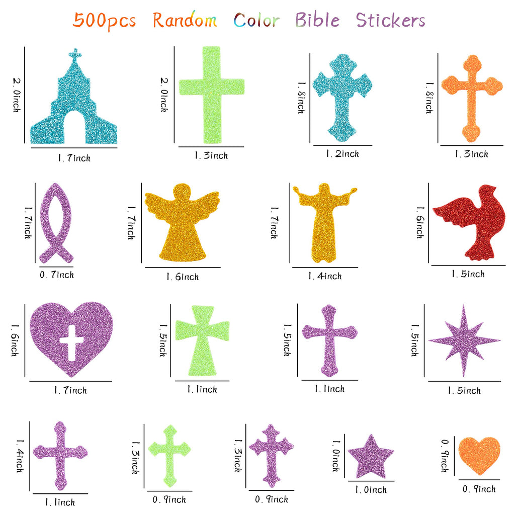MALLMALL6 500-Piece Christian Glitter Foam Stickers – Self-Adhesive Bible Craft Embellishments for Kids